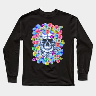 Floral skull memento mori lady death Long Sleeve T-Shirt